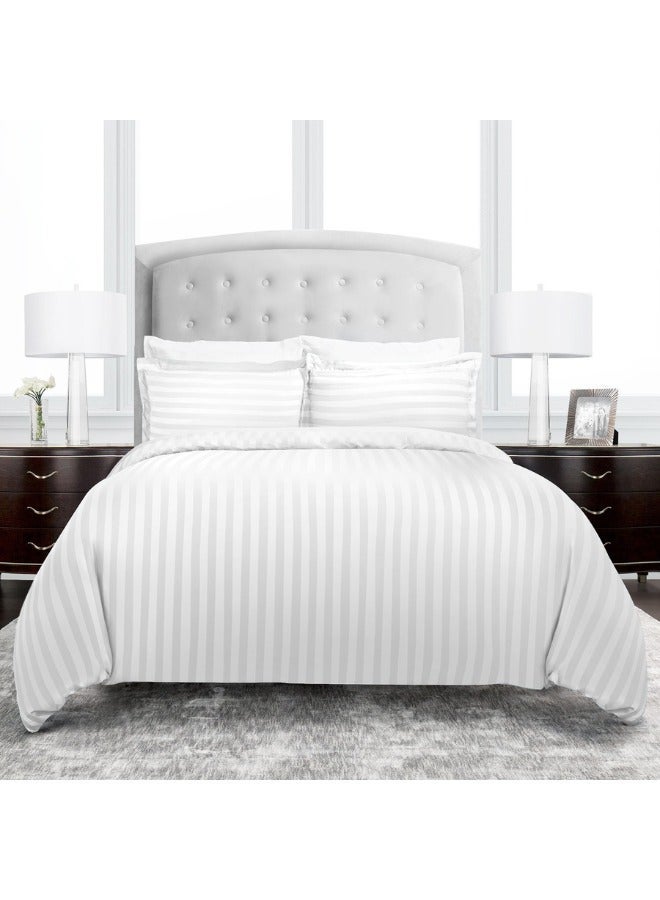TW Premier Hotel Duvet Cover Stripe 240x260cm Super King Size 6 Pcs Set, 1 Duvet Cover 240x260cm (Without Filling), 1 Fitted Sheet 200x200+30cm, 2 Pillow Sham 50X75+5cm, 2 Pillow Cases 50x75cm - Image 1